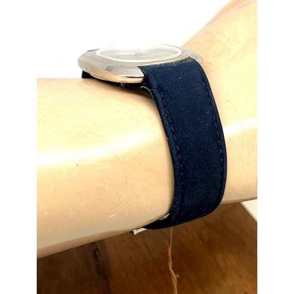 Favre Leuba Unisex Watch Vintage Swiss Mechanical Silver Dial Blue Leather Band - Picture 11 of 13